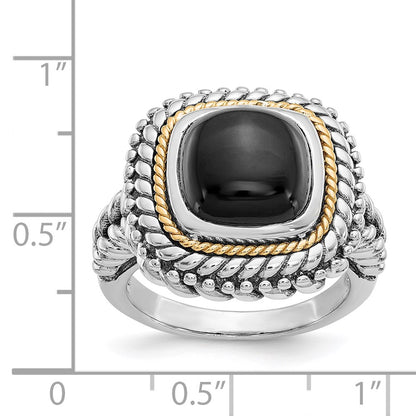 14K/Silver Two Tone Shey Couture Sterling Silver With 14K Accent Antiqued Cabochon Black Onyx Ring