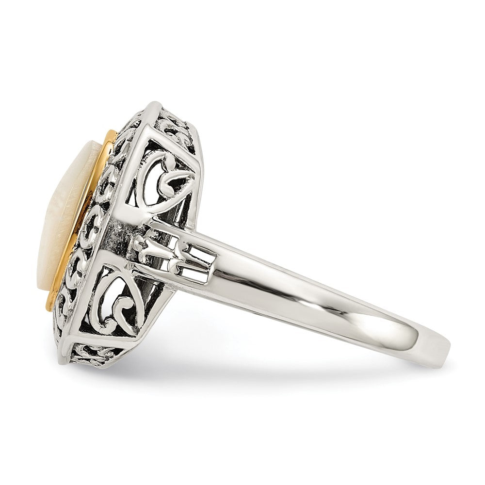 14K/Silver Two Tone Shey Couture Sterling Silver With 14K Accent Antiqued Mother Of Pearl Ring
