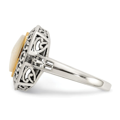 14K/Silver Two Tone Shey Couture Sterling Silver With 14K Accent Antiqued Mother Of Pearl Ring