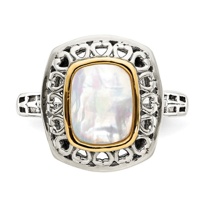 14K/Silver Two Tone Shey Couture Sterling Silver With 14K Accent Antiqued Mother Of Pearl Ring
