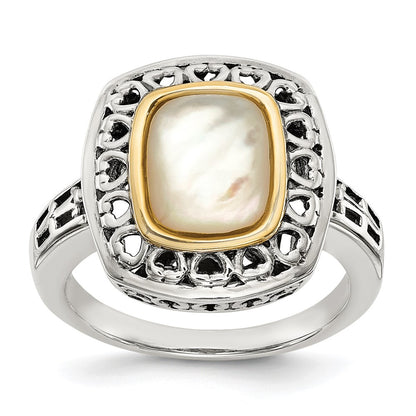14K/Silver Two Tone Shey Couture Sterling Silver With 14K Accent Antiqued Mother Of Pearl Ring