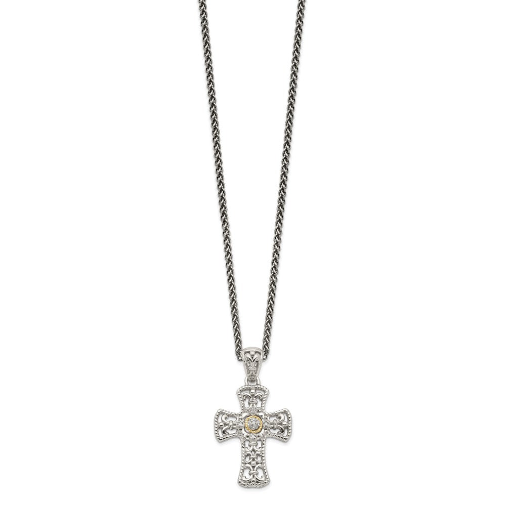 14K/Silver Two Tone Shey Couture Sterling Silver With 14K Accent 18 Inch Diamond Cross Necklace
