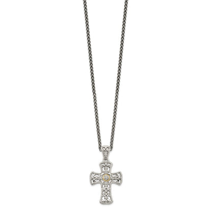 14K/Silver Two Tone Shey Couture Sterling Silver With 14K Accent 18 Inch Diamond Cross Necklace