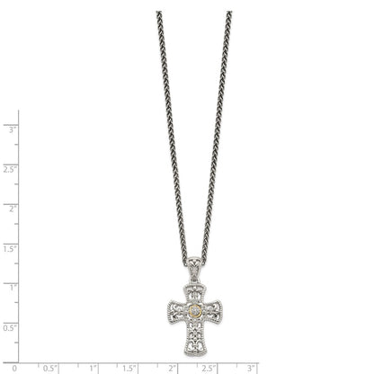 14K/Silver Two Tone Shey Couture Sterling Silver With 14K Accent 18 Inch Diamond Cross Necklace