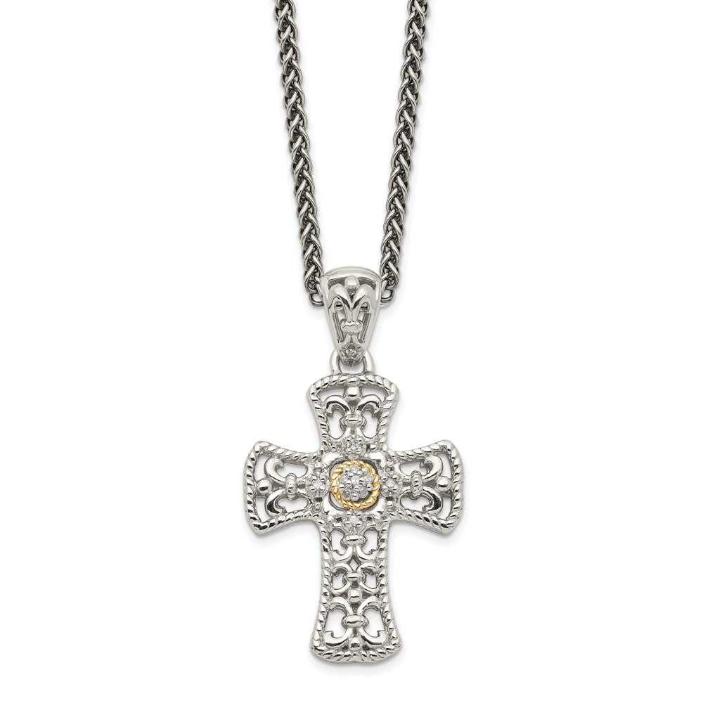 14K/Silver Two Tone Shey Couture Sterling Silver With 14K Accent 18 Inch Diamond Cross Necklace
