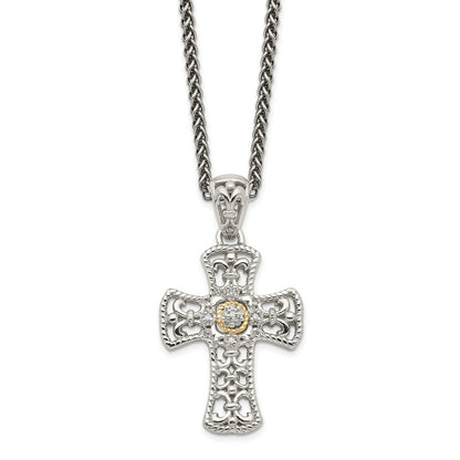 14K/Silver Two Tone Shey Couture Sterling Silver With 14K Accent 18 Inch Diamond Cross Necklace
