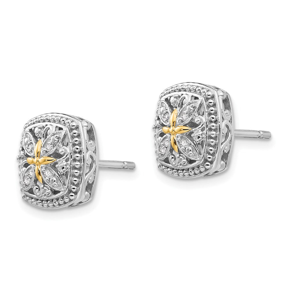 14K/Silver Two Tone Shey Couture Sterling Silver Rhodium Plated With 14K Accent Diamond Vintage Post Earrings
