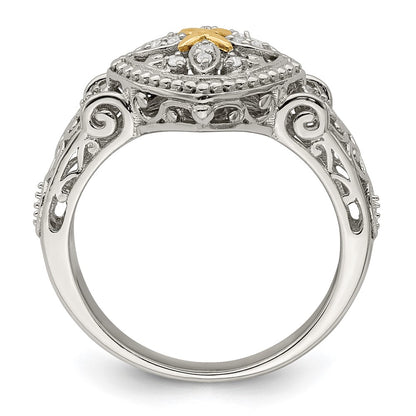 14K/Silver Two Tone Shey Couture Sterling Silver Rhodium Plated With 14K Accent Diamond Ring