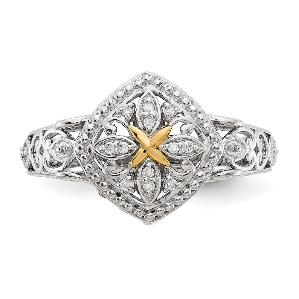 14K/Silver Two Tone Shey Couture Sterling Silver Rhodium Plated With 14K Accent Diamond Ring