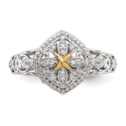 14K/Silver Two Tone Shey Couture Sterling Silver Rhodium Plated With 14K Accent Diamond Ring