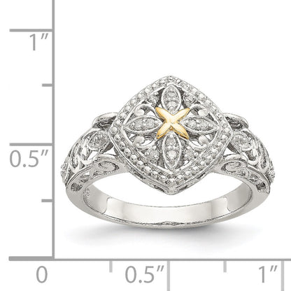 14K/Silver Two Tone Shey Couture Sterling Silver Rhodium Plated With 14K Accent Diamond Ring
