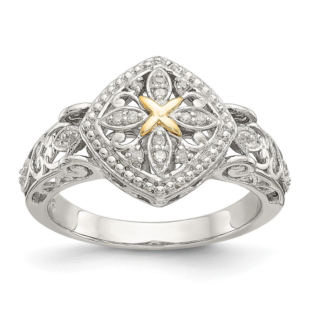 14K/Silver Two Tone Shey Couture Sterling Silver Rhodium Plated With 14K Accent Diamond Ring