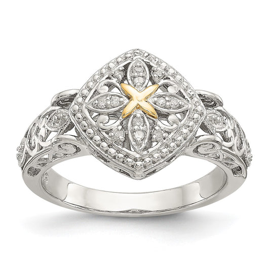 14K/Silver Two Tone Shey Couture Sterling Silver Rhodium Plated With 14K Accent Diamond Ring