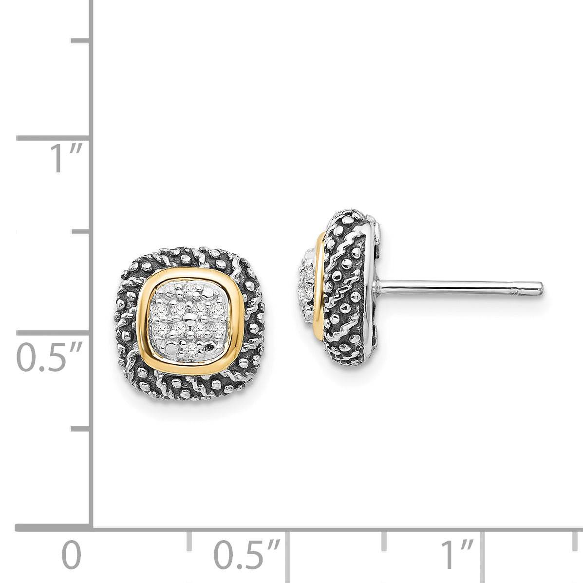 14K/Silver Two Tone Shey Couture Sterling Silver With 14K Accent Antiqued Diamond Post Earrings
