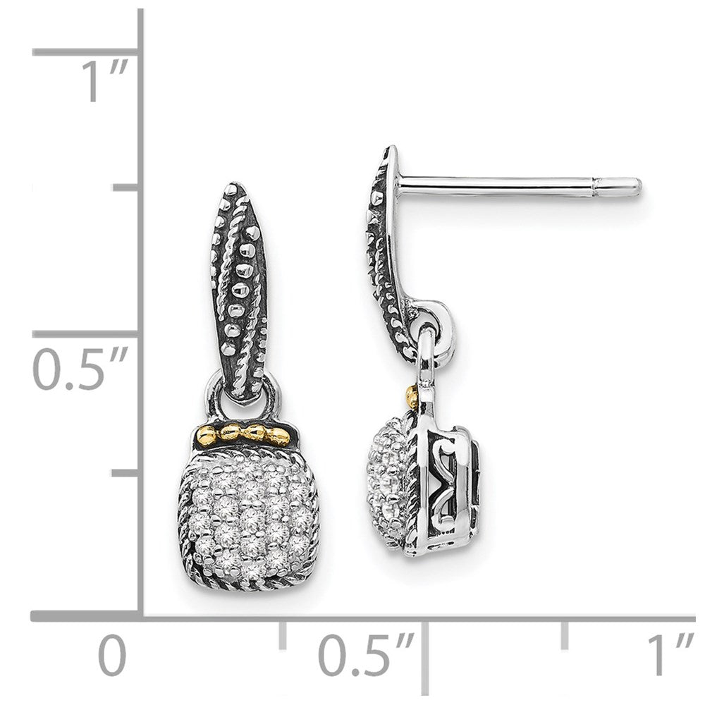14K/Silver Two Tone Shey Couture Sterling Silver With 14K Accent Antiqued Diamond Dangle Post Earrings