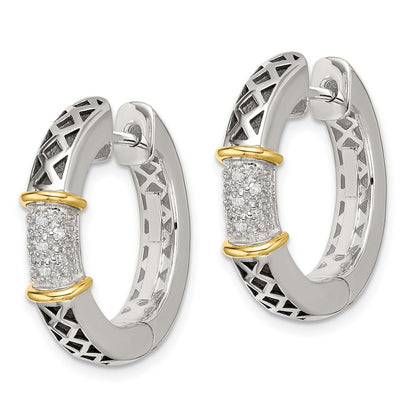 14K/Silver Two Tone Shey Couture Sterling Silver With 14K Accent Antiqued Diamond Hinged Hoop Earrings