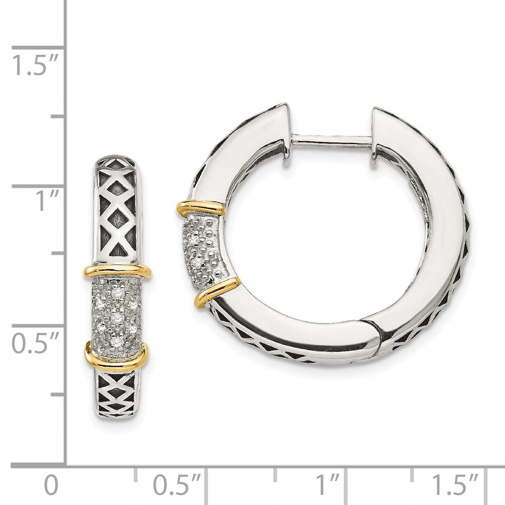14K/Silver Two Tone Shey Couture Sterling Silver With 14K Accent Antiqued Diamond Hinged Hoop Earrings