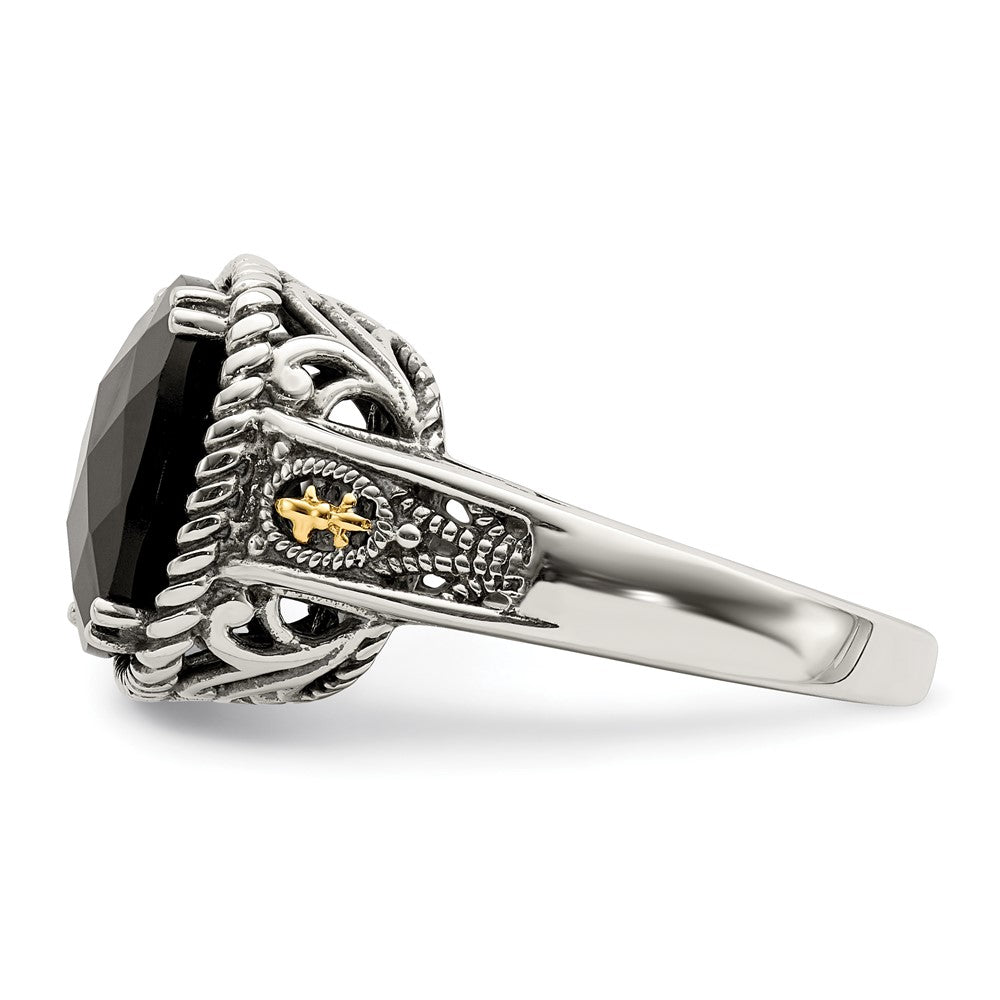 14K/Silver Two Tone Shey Couture Sterling Silver With 14K Accent Antiqued Checkerboard Cut Black Onyx Ring