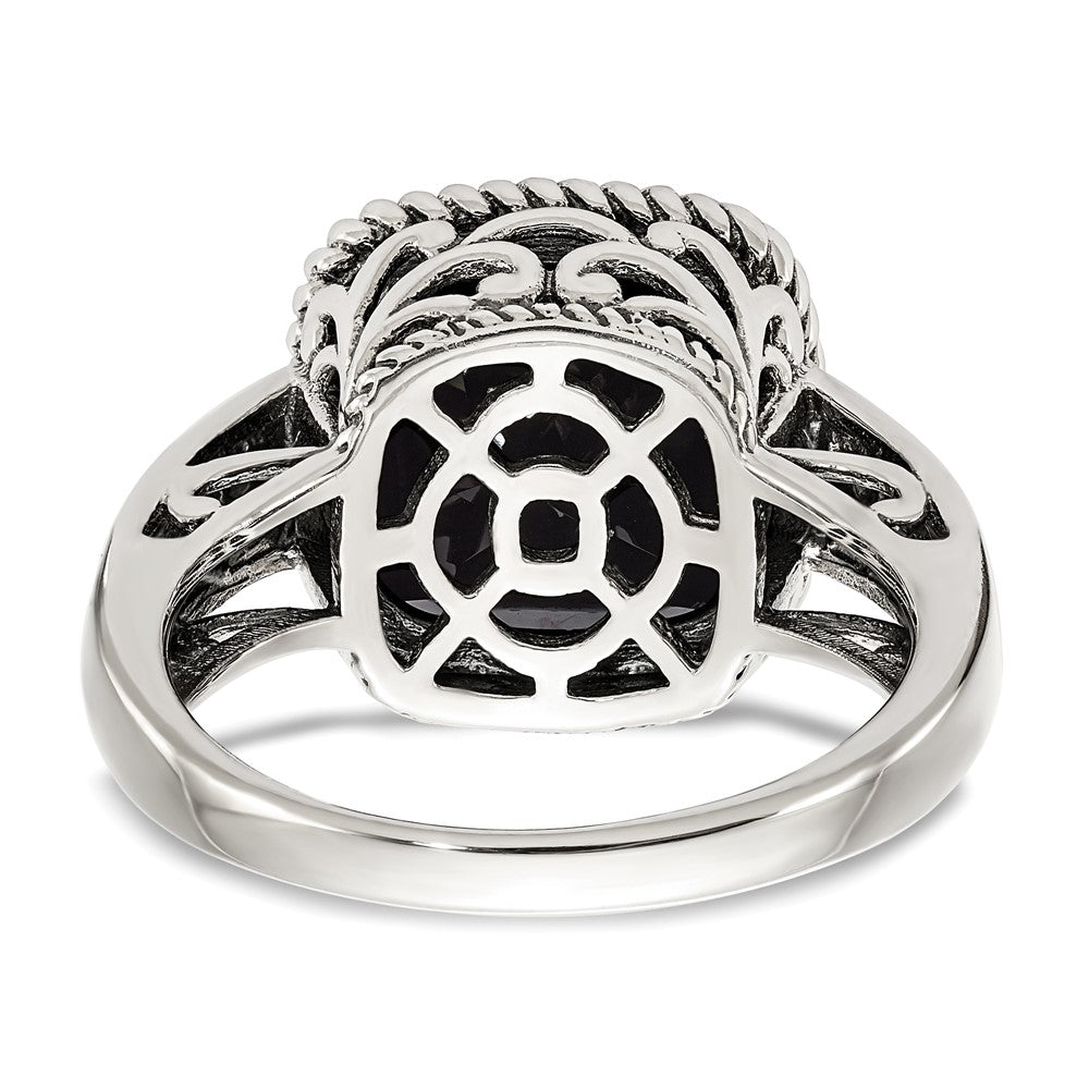 14K/Silver Two Tone Shey Couture Sterling Silver With 14K Accent Antiqued Checkerboard Cut Black Onyx Ring