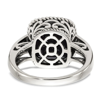 14K/Silver Two Tone Shey Couture Sterling Silver With 14K Accent Antiqued Checkerboard Cut Black Onyx Ring