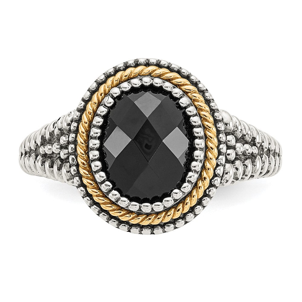 14K/Silver Two Tone Shey Couture Sterling Silver With 14K Accent Antiqued Checkerboard Cut Black Onyx Ring