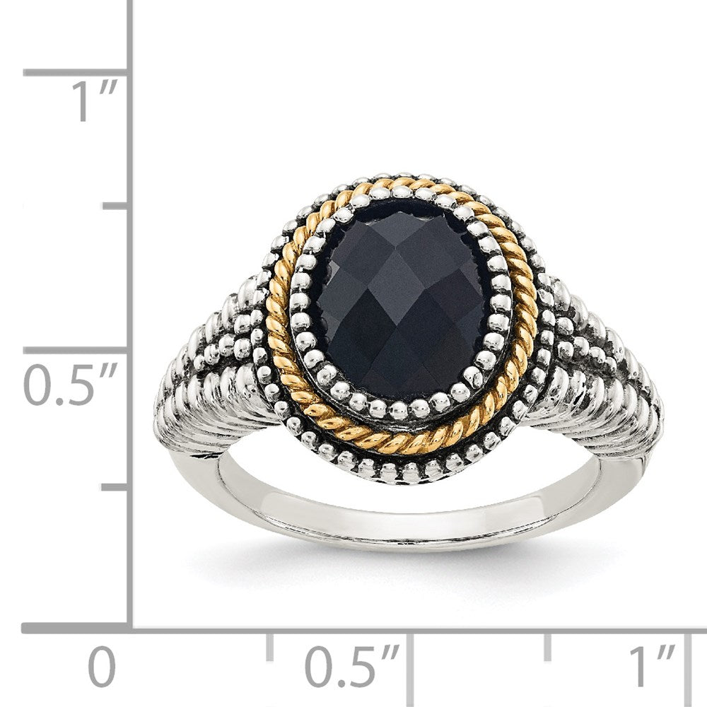 14K/Silver Two Tone Shey Couture Sterling Silver With 14K Accent Antiqued Checkerboard Cut Black Onyx Ring