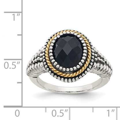 14K/Silver Two Tone Shey Couture Sterling Silver With 14K Accent Antiqued Checkerboard Cut Black Onyx Ring