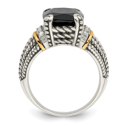 14K/Silver Two Tone Shey Couture Sterling Silver With 14K Accent Antiqued Black Onyx And White Diamond Ring