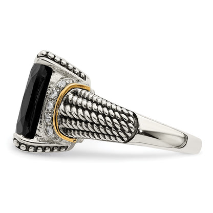 14K/Silver Two Tone Shey Couture Sterling Silver With 14K Accent Antiqued Black Onyx And White Diamond Ring