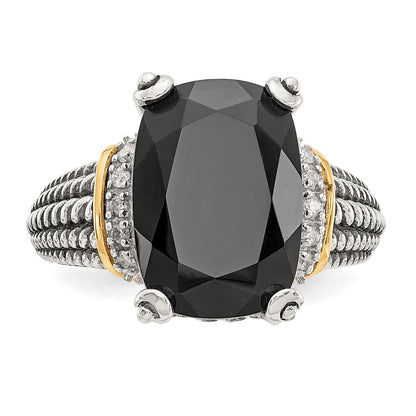 14K/Silver Two Tone Shey Couture Sterling Silver With 14K Accent Antiqued Black Onyx And White Diamond Ring
