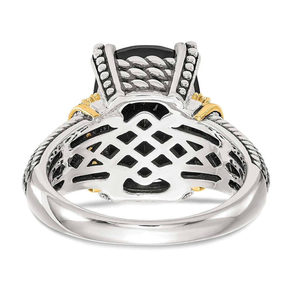 14K/Silver Two Tone Shey Couture Sterling Silver With 14K Accent Antiqued Black Onyx And White Diamond Ring