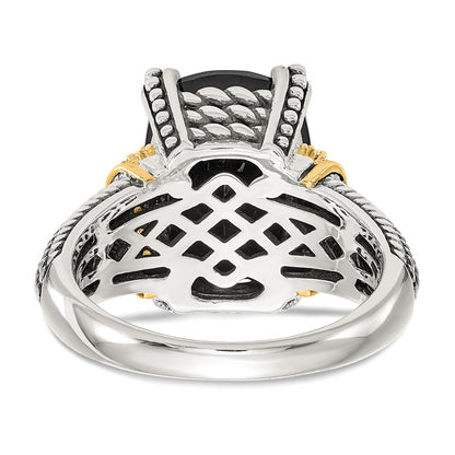 14K/Silver Two Tone Shey Couture Sterling Silver With 14K Accent Antiqued Black Onyx And White Diamond Ring