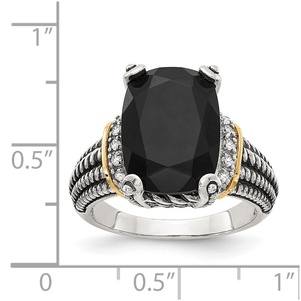 14K/Silver Two Tone Shey Couture Sterling Silver With 14K Accent Antiqued Black Onyx And White Diamond Ring