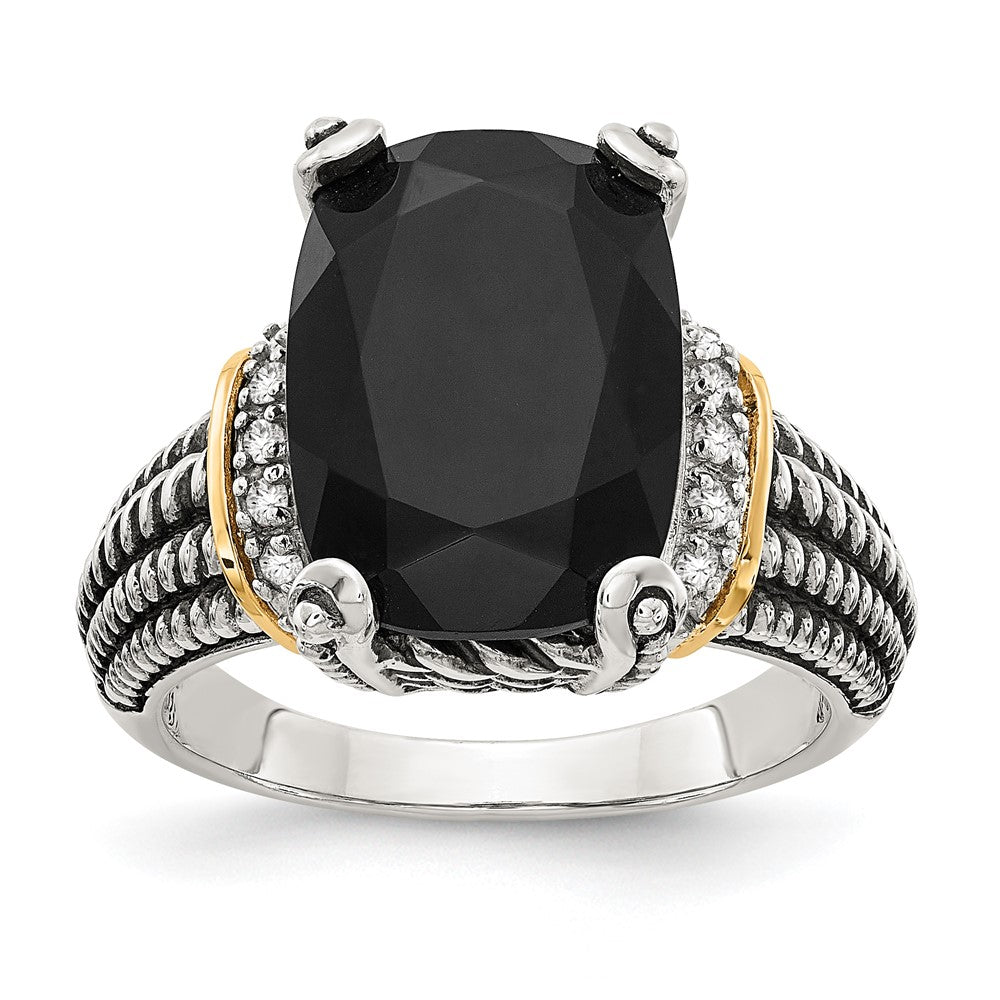 14K/Silver Two Tone Shey Couture Sterling Silver With 14K Accent Antiqued Black Onyx And White Diamond Ring