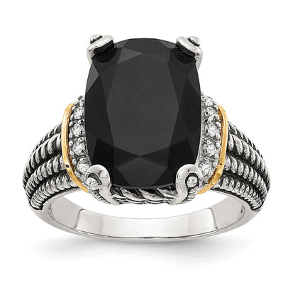 14K/Silver Two Tone Shey Couture Sterling Silver With 14K Accent Antiqued Black Onyx And White Diamond Ring
