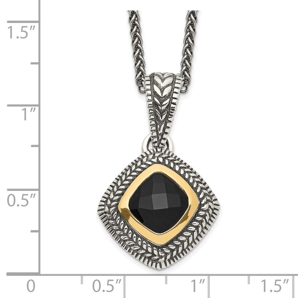 14K/Silver Two Tone Shey Couture Sterling Silver With 14K Accent 18 Inch Antiqued Checkerboard Cut Black Onyx Necklace