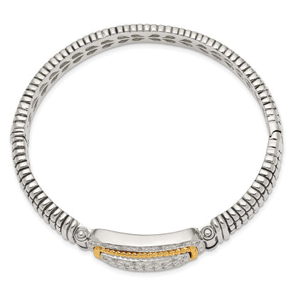 14K/Silver Two Tone Shey Couture Sterling Silver With 14K Accent Antiqued 1/4 Carat Diamond Hinged Bangle Bracelet