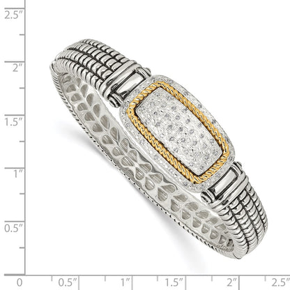 14K/Silver Two Tone Shey Couture Sterling Silver With 14K Accent Antiqued 1/4 Carat Diamond Hinged Bangle Bracelet