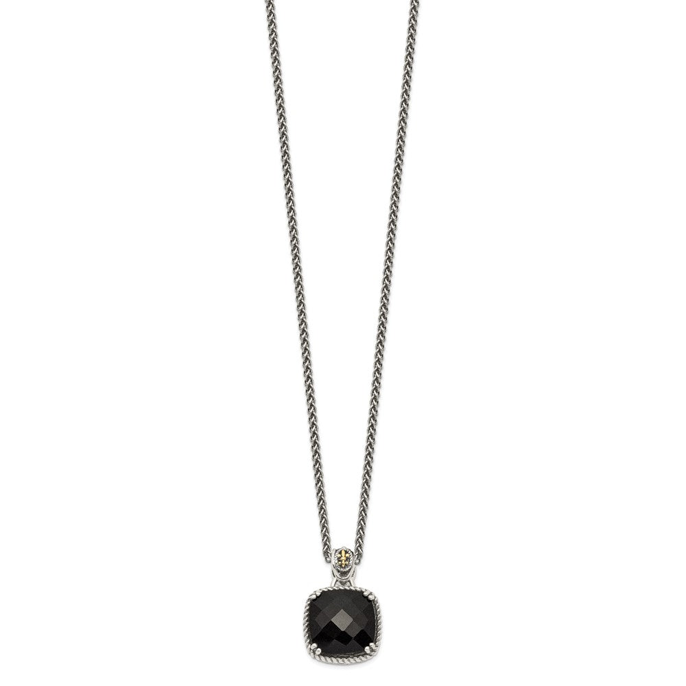 14K/Silver Two Tone Shey Couture Sterling Silver With 14K Accent 18 Inch Antiqued Checkerboard Cut Black Onyx Necklace