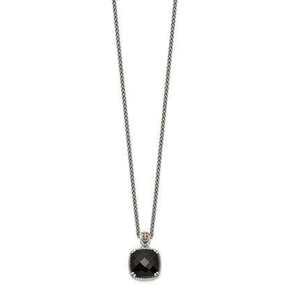 14K/Silver Two Tone Shey Couture Sterling Silver With 14K Accent 18 Inch Antiqued Checkerboard Cut Black Onyx Necklace