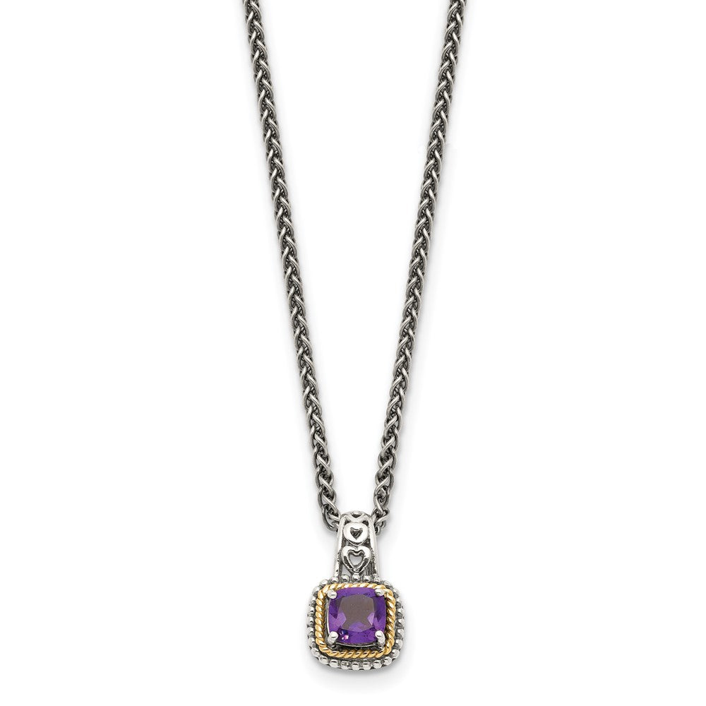 14K/Silver Two Tone Shey Couture Sterling Silver With 14K Accent 18 Inch Antiqued Cushion Amethyst Necklace