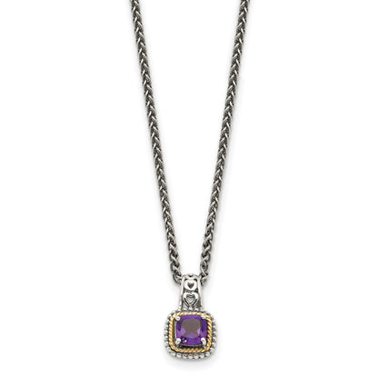 14K/Silver Two Tone Shey Couture Sterling Silver With 14K Accent 18 Inch Antiqued Cushion Amethyst Necklace