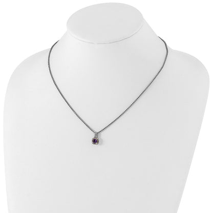 14K/Silver Two Tone Shey Couture Sterling Silver With 14K Accent 18 Inch Antiqued Cushion Amethyst Necklace