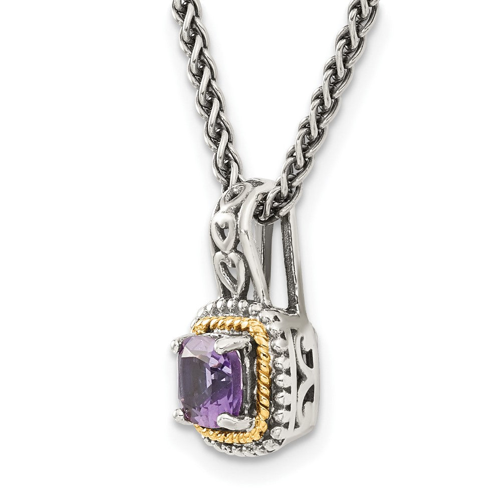 14K/Silver Two Tone Shey Couture Sterling Silver With 14K Accent 18 Inch Antiqued Cushion Amethyst Necklace