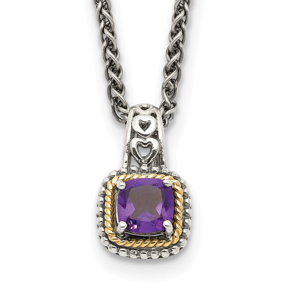 14K/Silver Two Tone Shey Couture Sterling Silver With 14K Accent 18 Inch Antiqued Cushion Amethyst Necklace