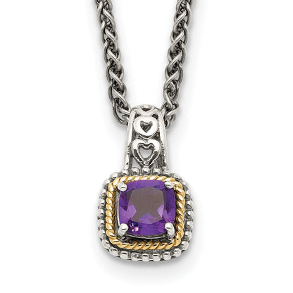 14K/Silver Two Tone Shey Couture Sterling Silver With 14K Accent 18 Inch Antiqued Cushion Amethyst Necklace