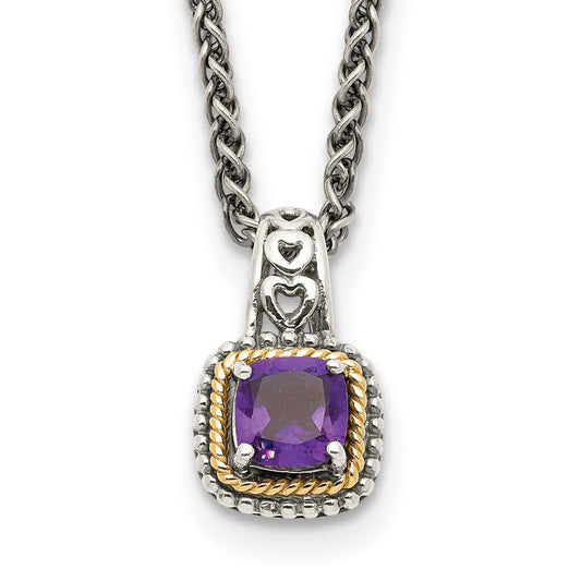 14K/Silver Two Tone Shey Couture Sterling Silver With 14K Accent 18 Inch Antiqued Cushion Amethyst Necklace