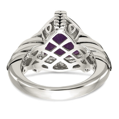 14K/Silver Two Tone Shey Couture Sterling Silver With 14K Accent Antiqued Trillion Amethyst And Diamond Ring