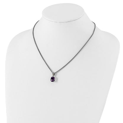 14K/Silver Two Tone Shey Couture Sterling Silver With 14K Accent 18 Inch Antiqued Diamond And Checkerboard Cut Cushion Amethyst Necklace