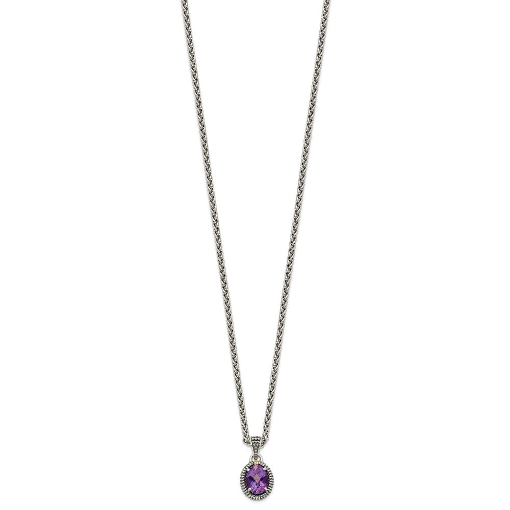 14K/Silver Two Tone Shey Couture Sterling Silver With 14K Accent 18 Inch Antiqued Amethyst Oval Necklace